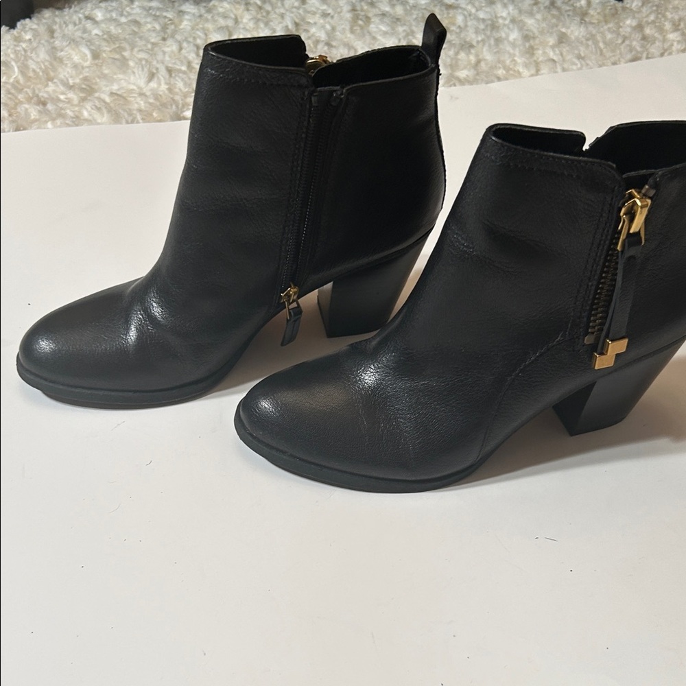 Franco Sarto Black Ankle Booties with Gold Zipper